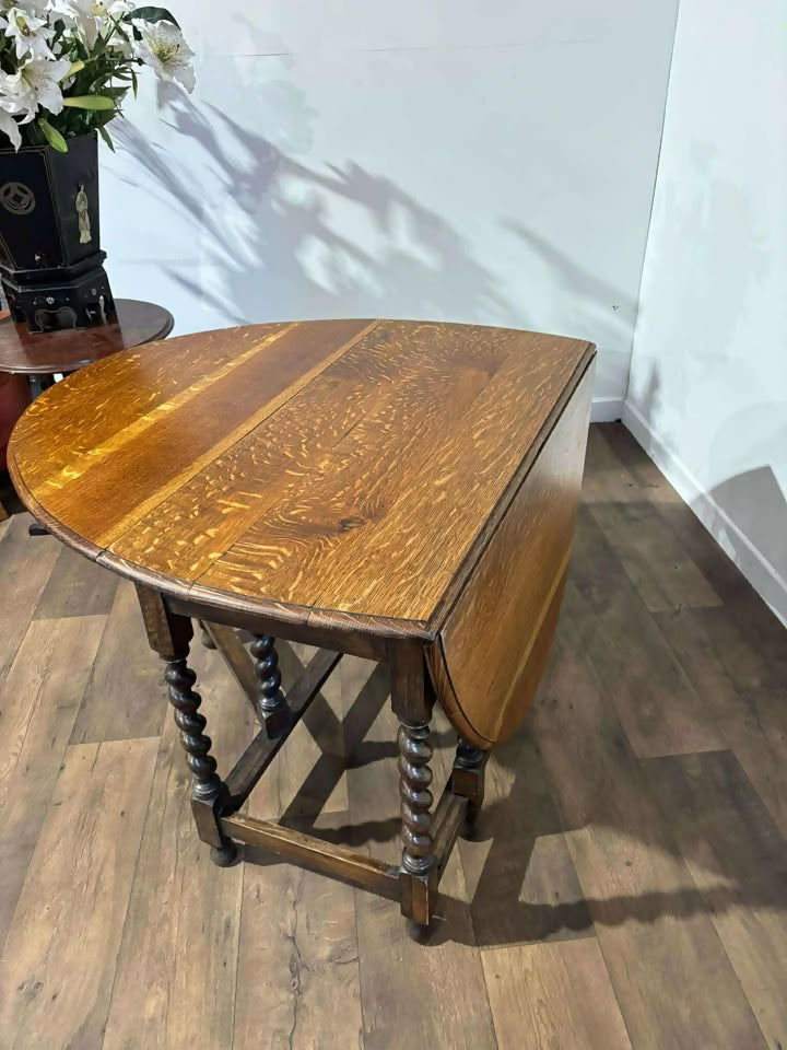 Vintage Oak Gateleg Dining Table On Barley Twist Supports