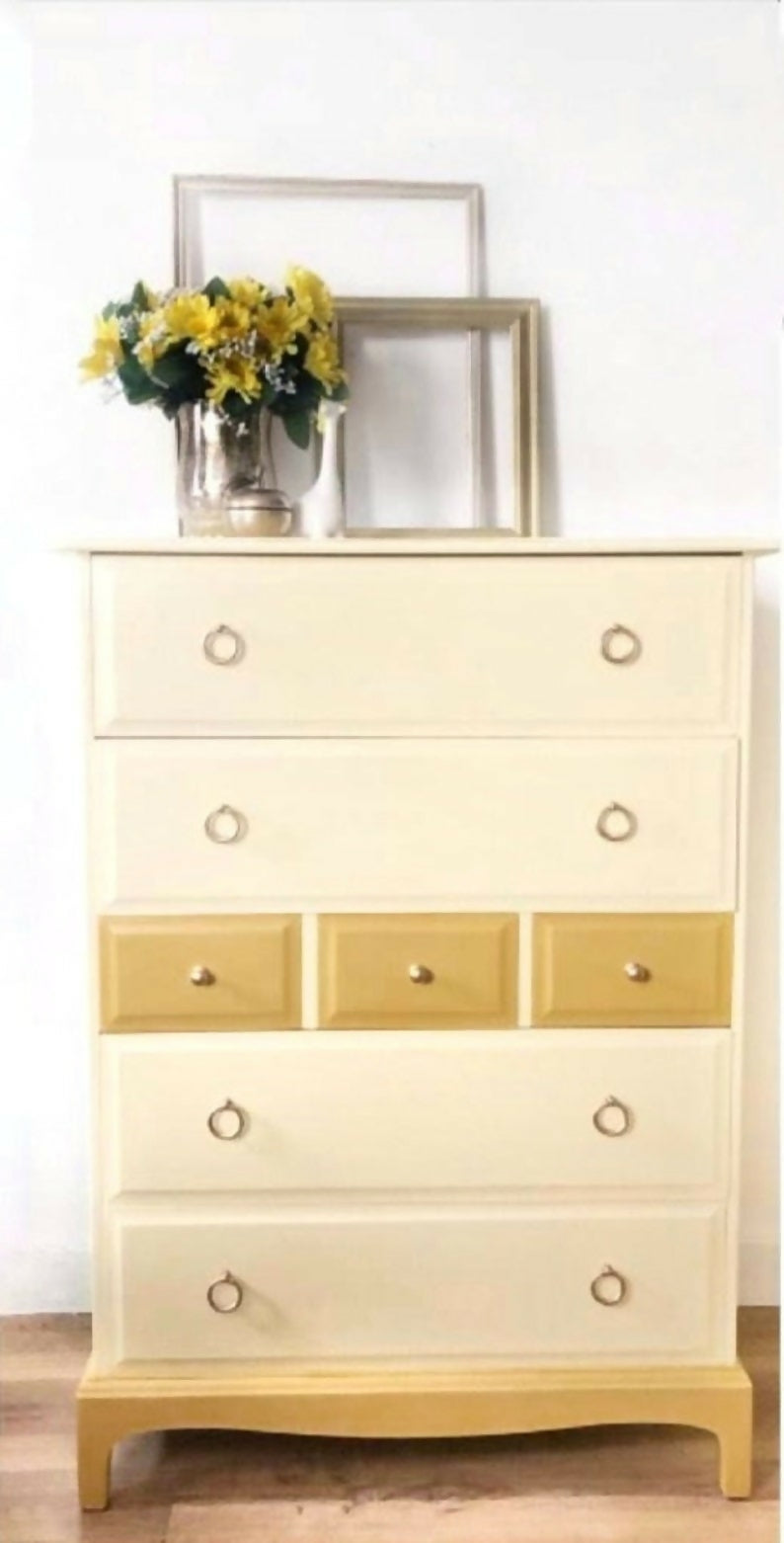 Yellow and white vintage drawers