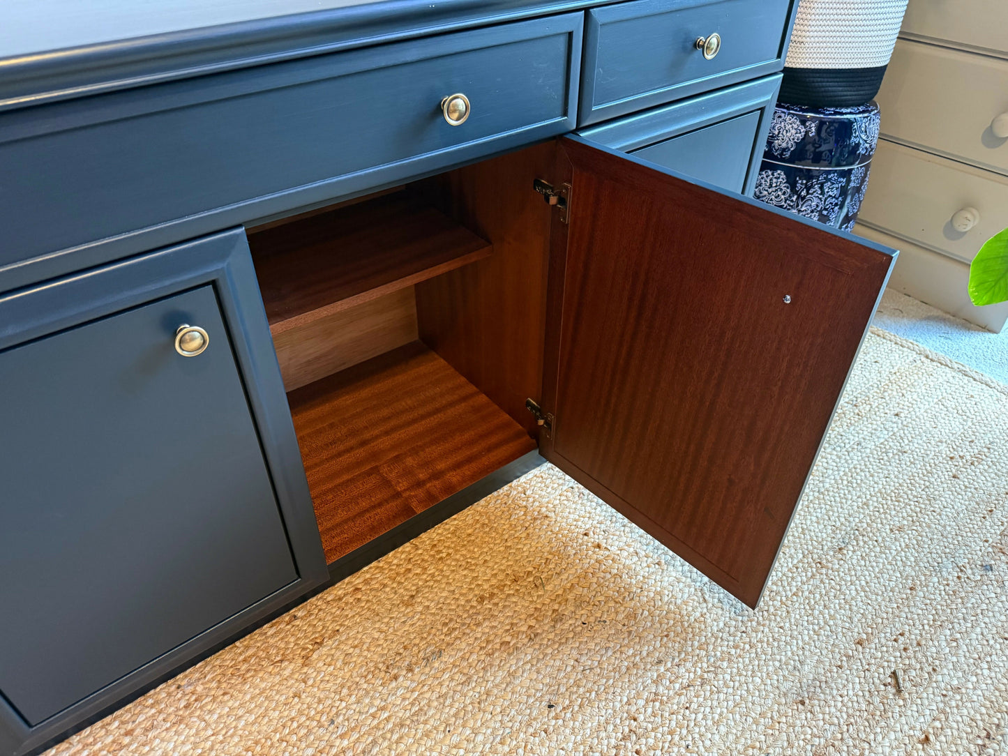 Newly refurbished solid sideboard dark blue