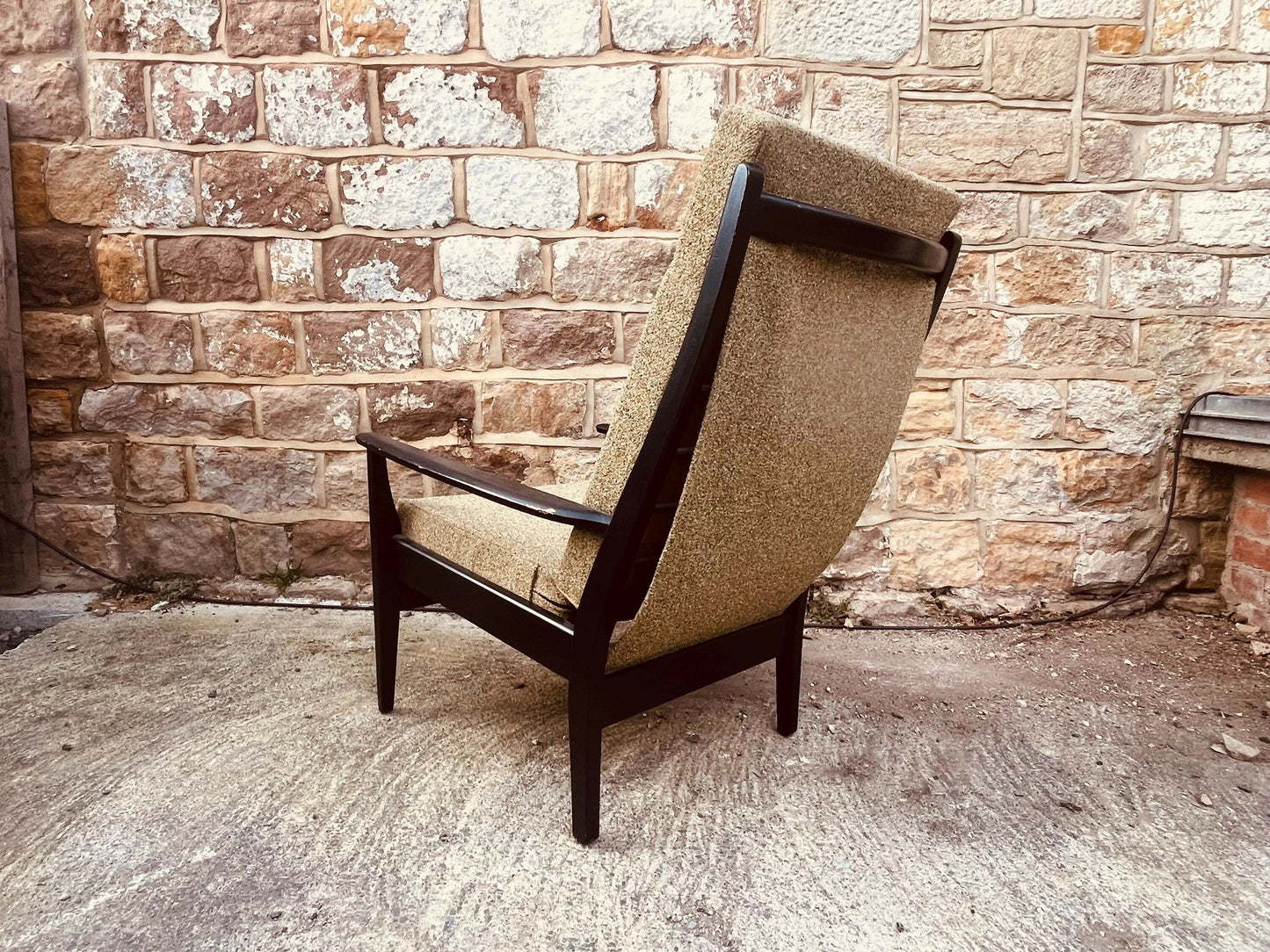 Retro Mid Century Chair | Textured Tweed Seat | Black Frame Armchair | Scandinavian Style Statement Chair