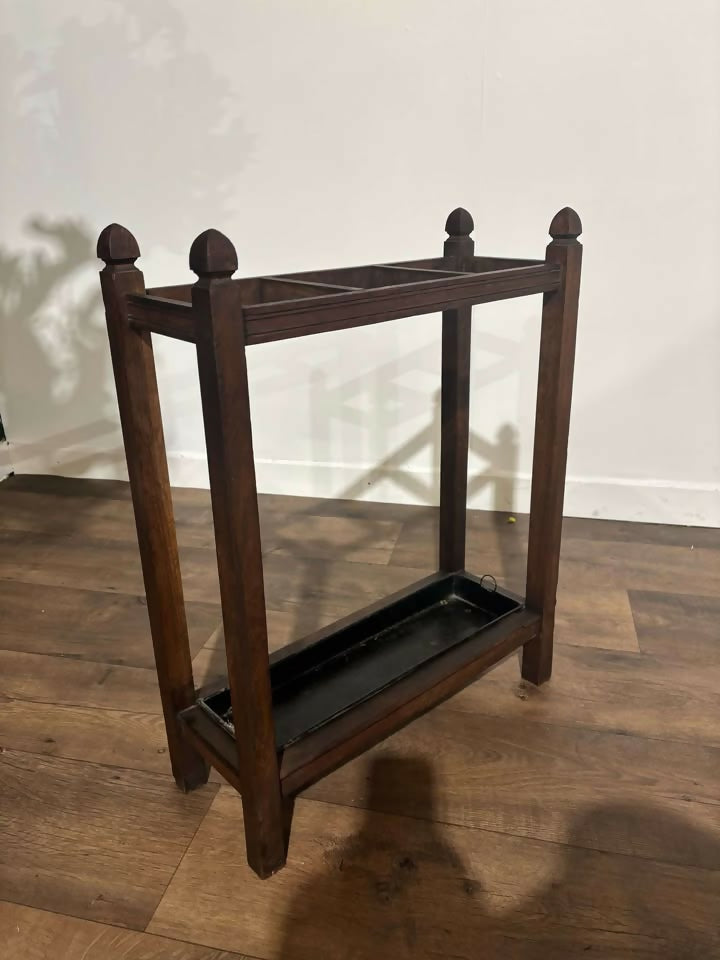 Vintage Oak Stick Stand With Drip Trayvv