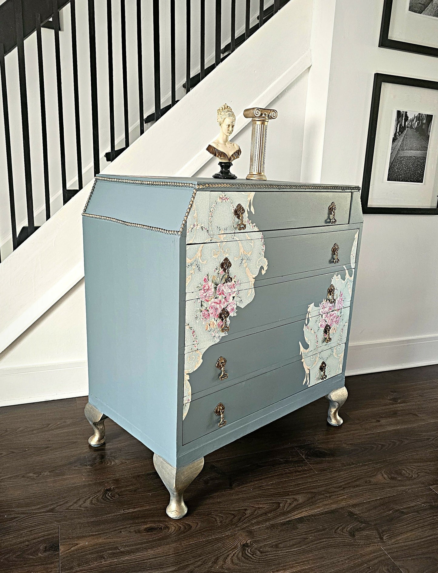 Vintage Mid Century Chest of Drawers Grey Fusion Mineral Paint Restored
