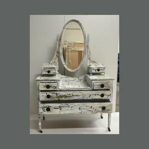 Dressing Table with Mirror, Crackled Effect Spray Technique