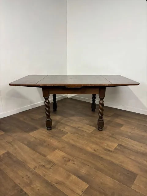 Vintage Oak Barley Twist Draw Leaf Dining Table