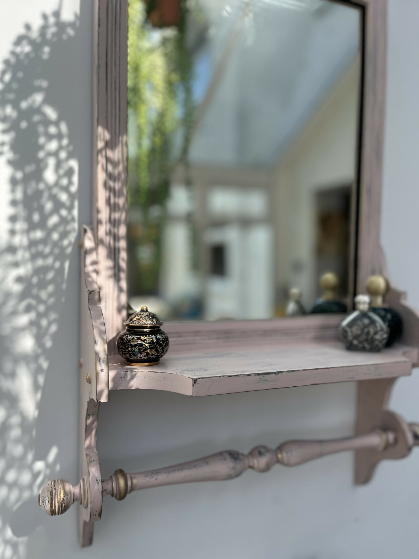 SOLD!! Please don’t order. Vintage Vanity Mirror Shelf with Rail. Bathroom mirror