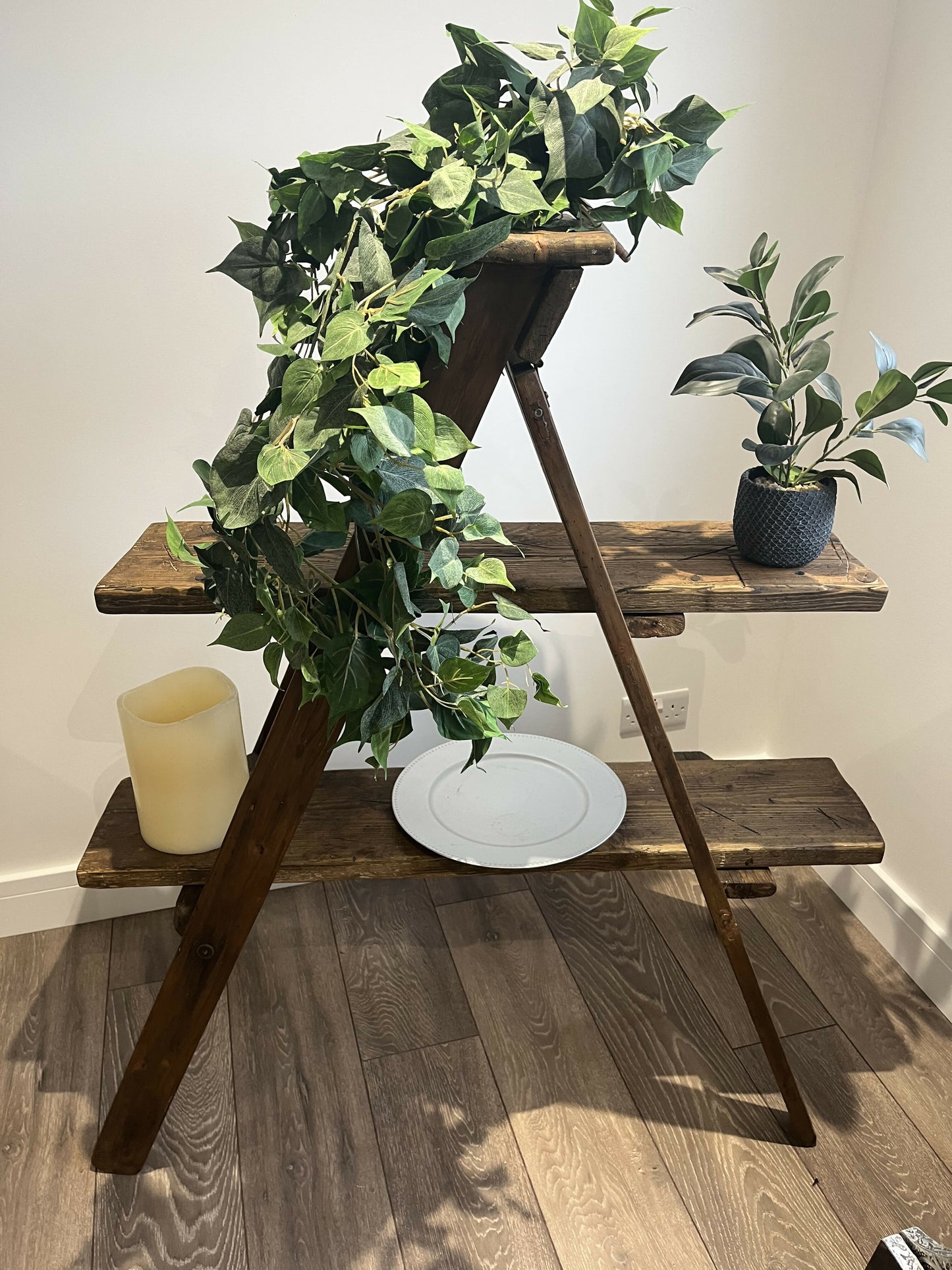 Rustic vintage style stepladder display