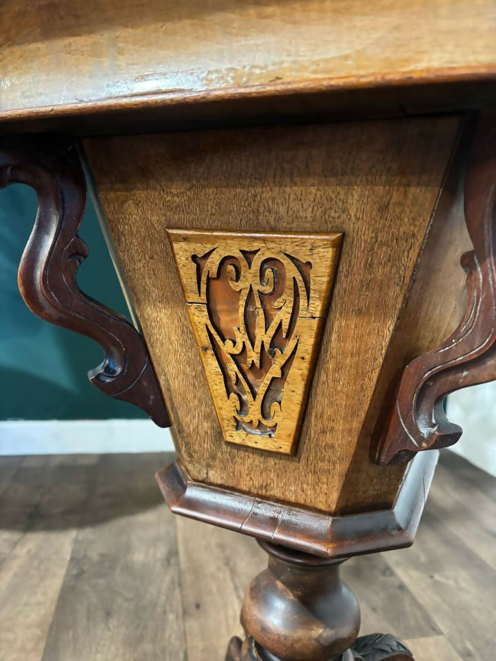 Victorian Walnut Trumpet Sewing Table8