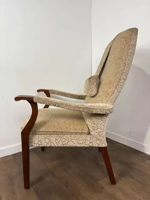 Vintage Parker Knoll Upholstered High Back Armchair – Oak Frame