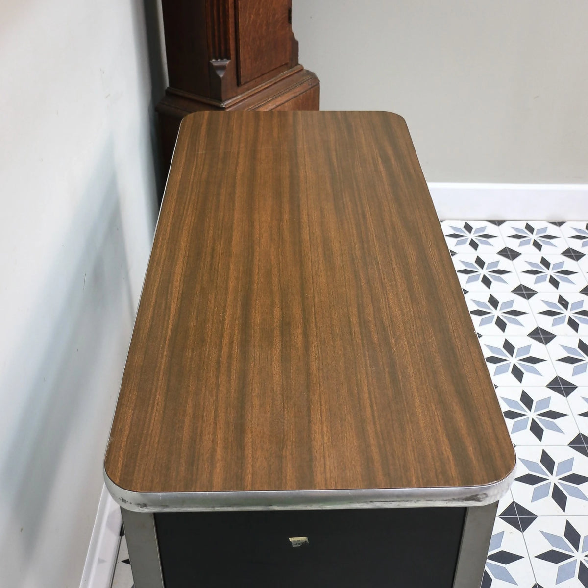 Industrial Metal Desk with Three Drawers and Formica Top by Conforti of Italy