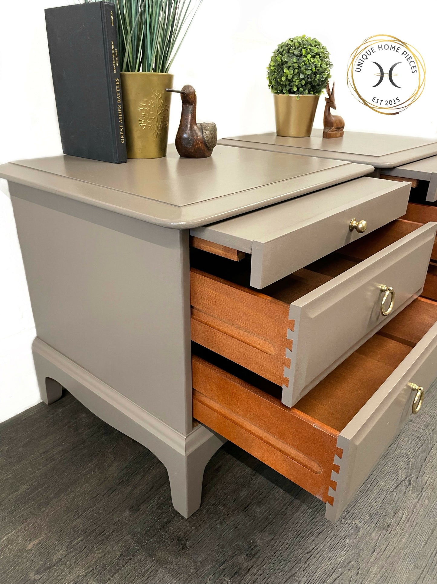 Pair of Beige Stag 2 Drawer/pullout tray Bedside Cabinets