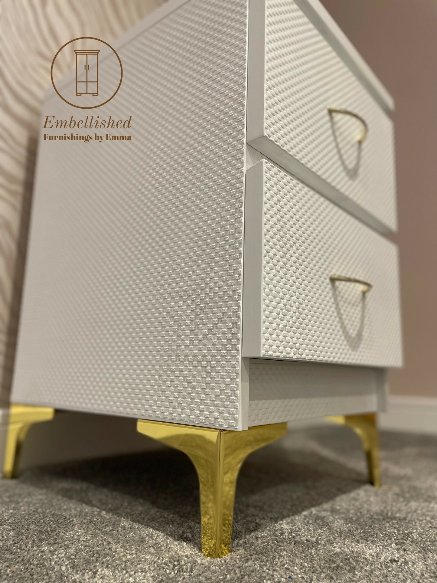 Pair of white textured bedside cabinets (SOLD)
