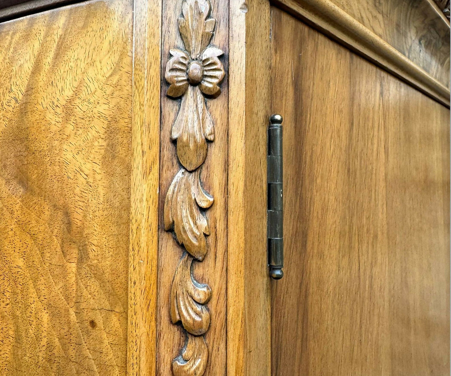 Carved Walnut and Maple Three Door Wardrobe Berick Furniture