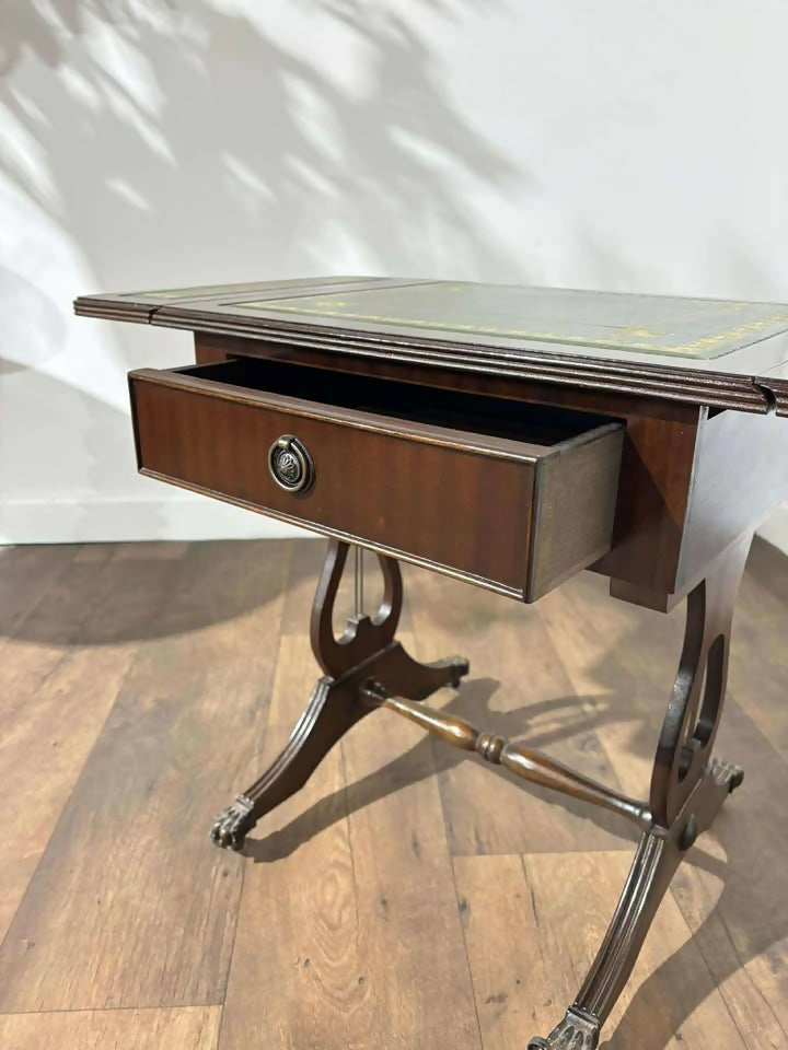 Vintage Mahogany Drop-Leaf Coffee Table with Tooled Leather Top