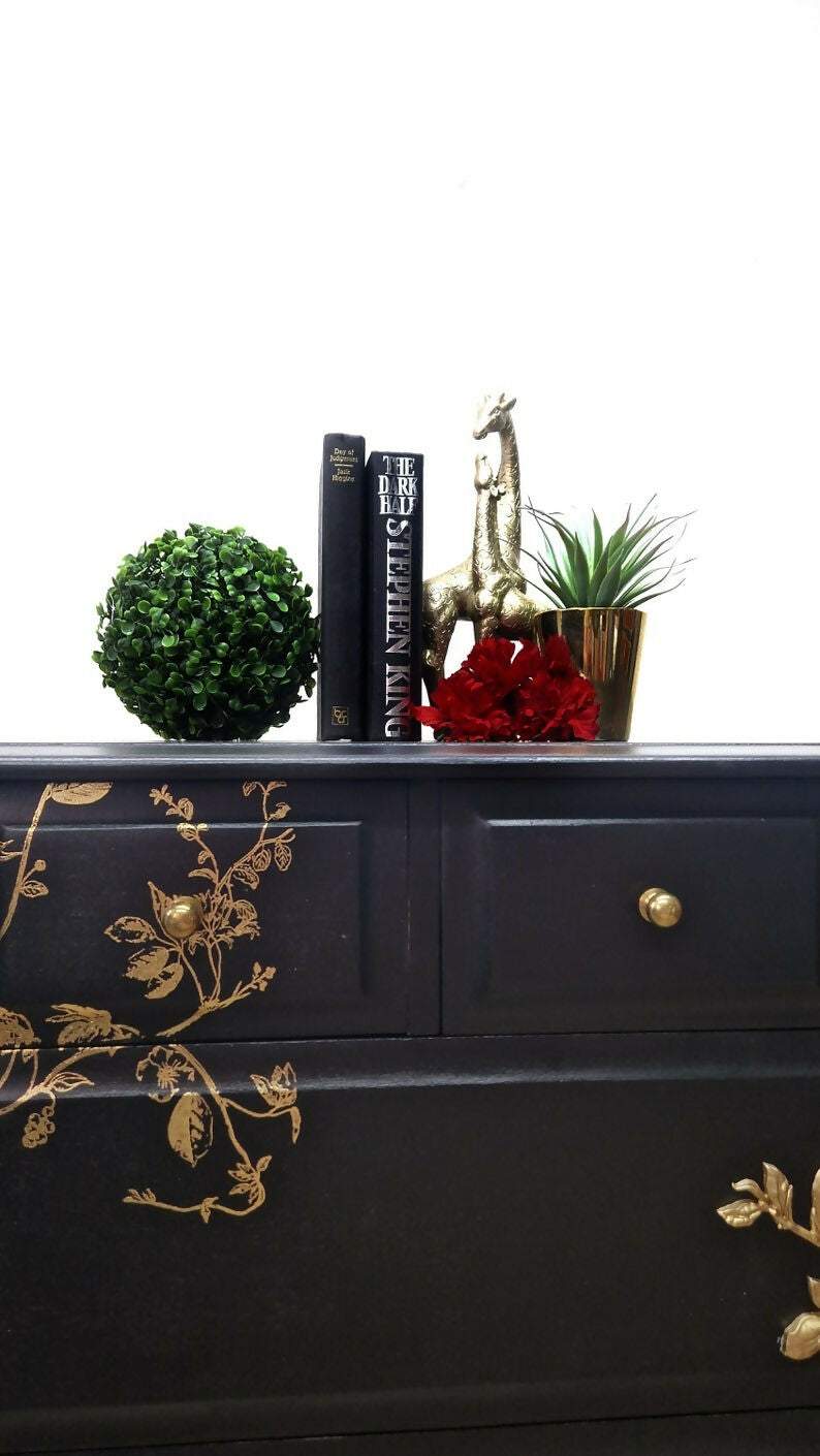 Black Stag Floral Chest of Drawers