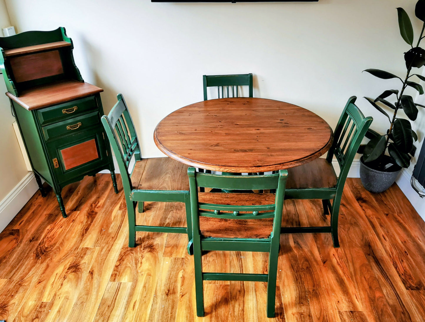 Upcycled Pine Dining Table with 4 Vintage Oak Chairs