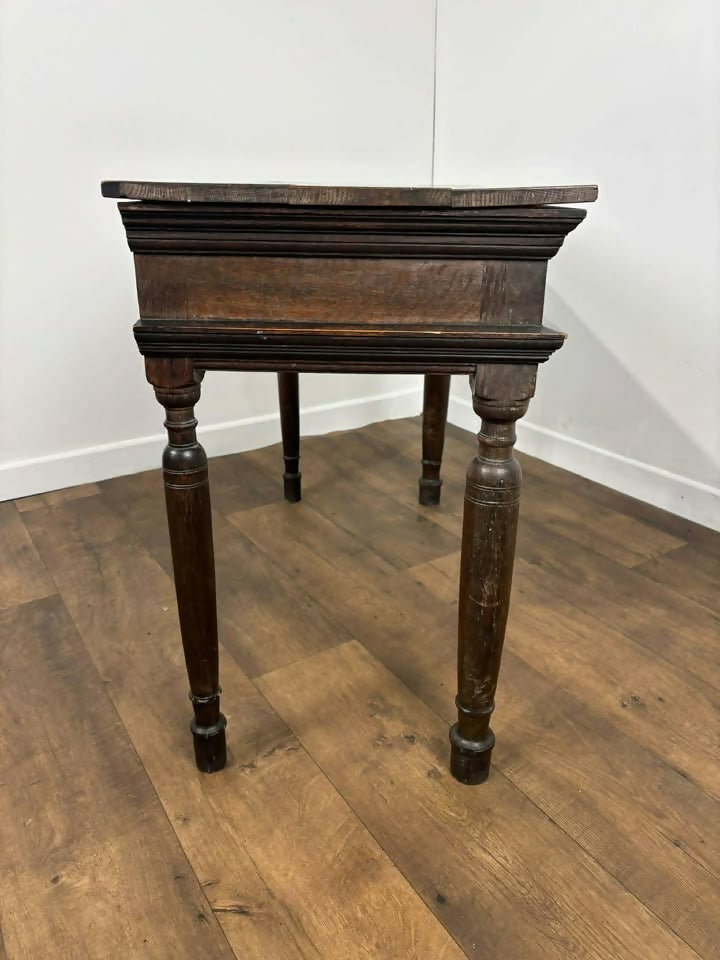 Antique Rustic Oak Side Table – Lift-Up Lid, Unique Construction