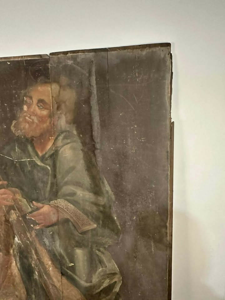 17/18th Century Polychrome Painted Pine Ecclesiastical Panel Depicting St Jude