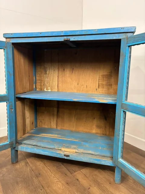 Rustic Reclaimed Wood Indian Blue Display Cabinet