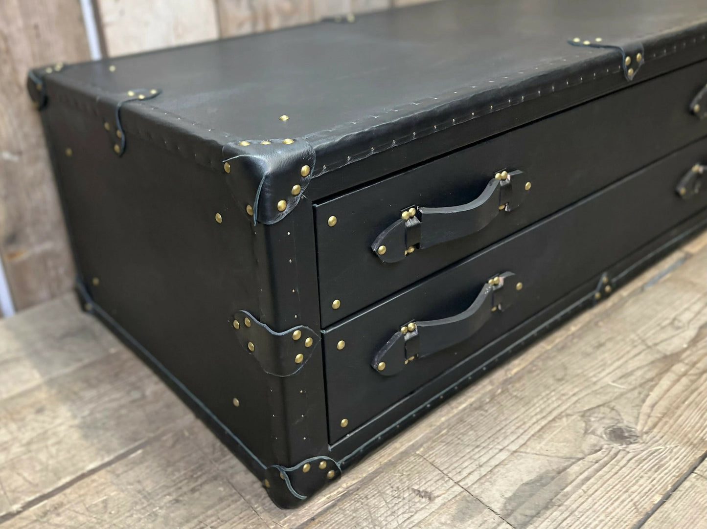 XL Black Leather 2 Drawer Coffee Table, End Table