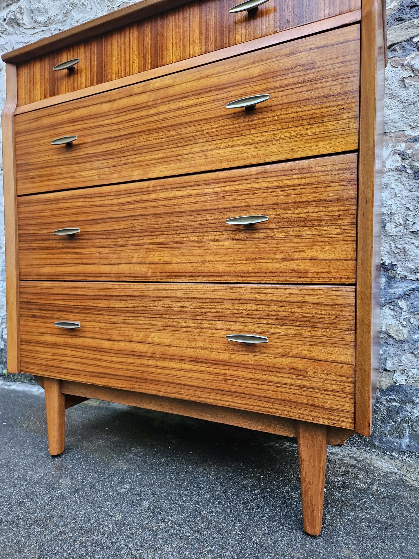Lebus Chest of Drawers: Mid-Century Modern Tallboy Cabinet Four Drawer