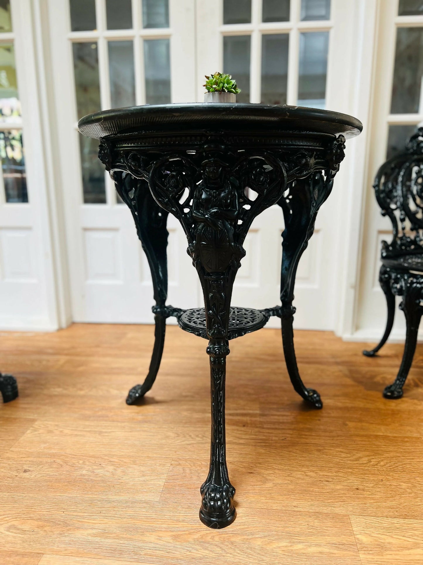 Pair of Cast Iron Tables with Granite Tops