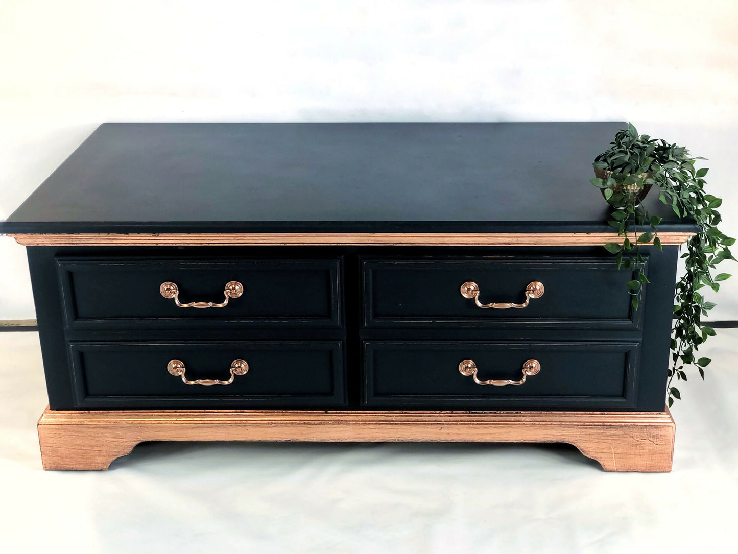 Stunning Navy And Copper Two Drawer Coffee Table