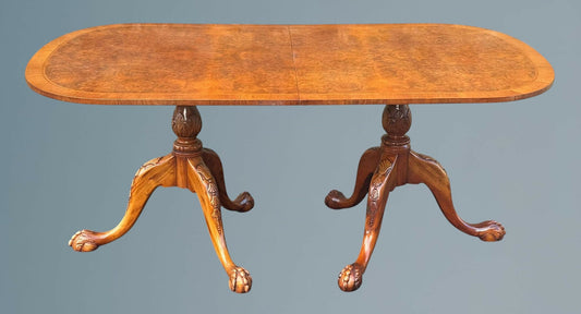 Twin Pedestal Burr Walnut Extending Dining Table