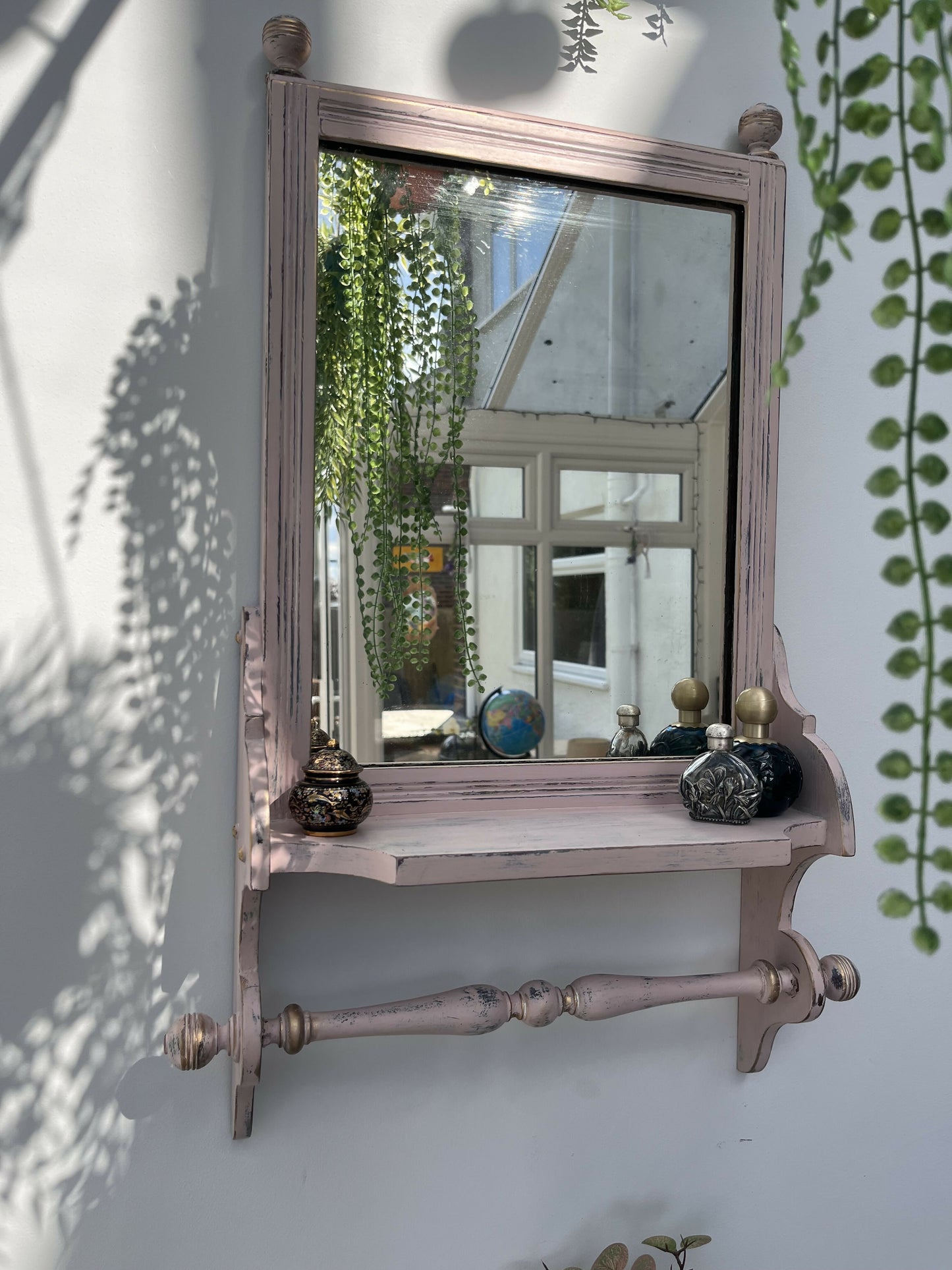 SOLD!! Please don’t order. Vintage Vanity Mirror Shelf with Rail. Bathroom mirror