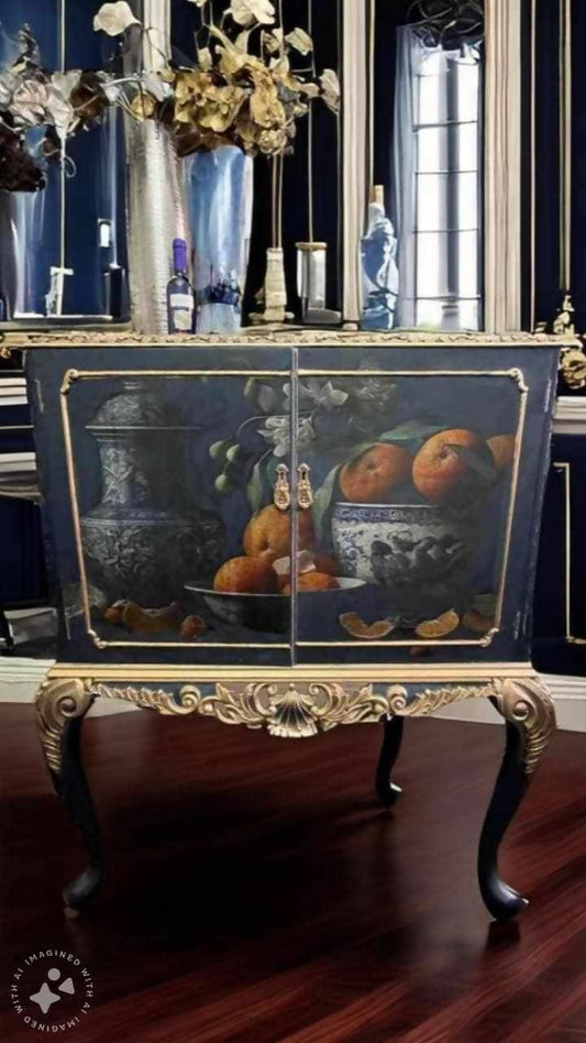 Navy Blue Queen Anne Wine Cabinet
