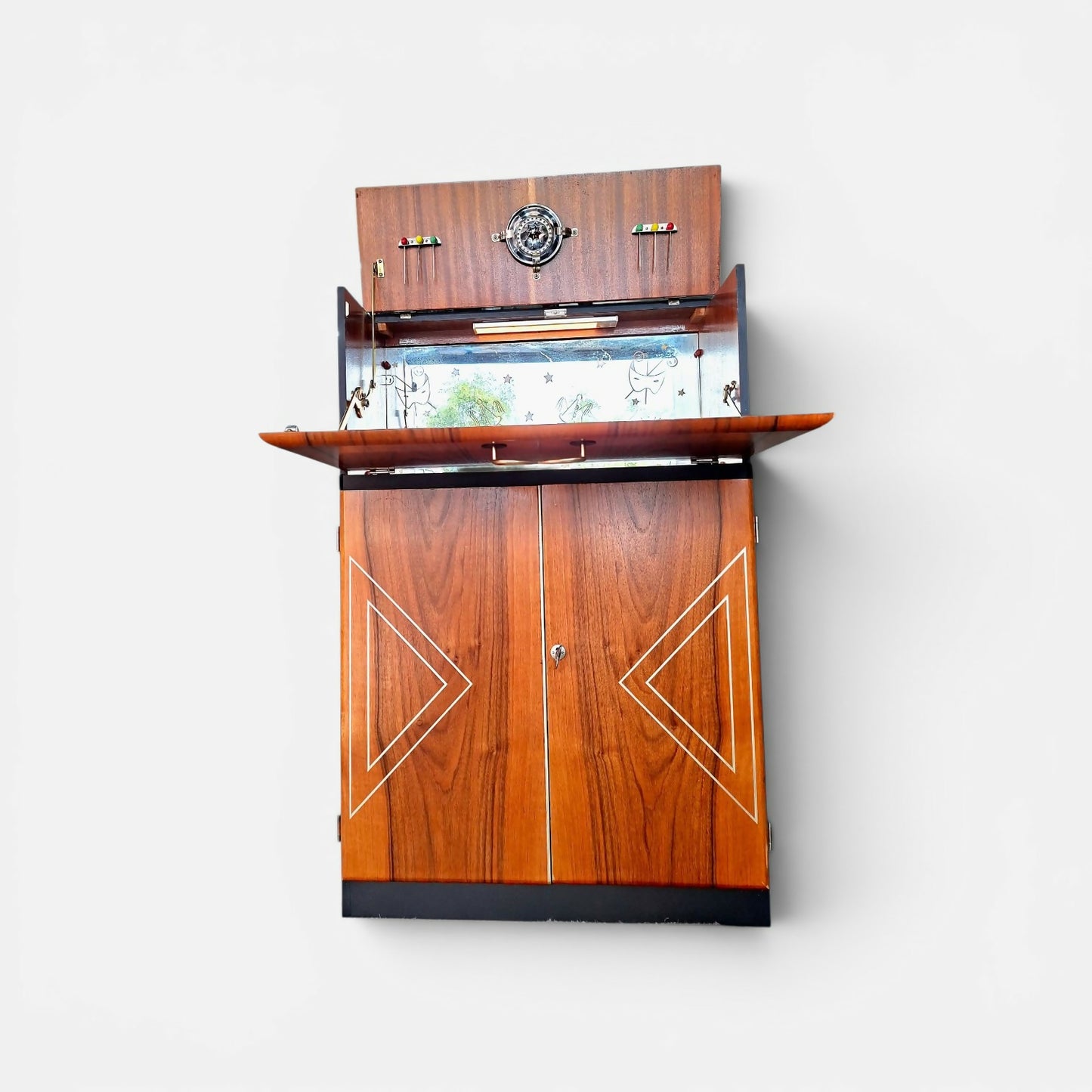 Vintage Art Deco Walnut Cocktail Cabinet | Mid Century Drinks Bar Cupboard