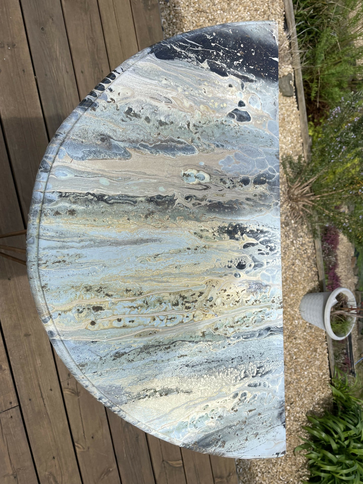 Console Half Circle Table with Hairpin Legs Paint Marble Effect