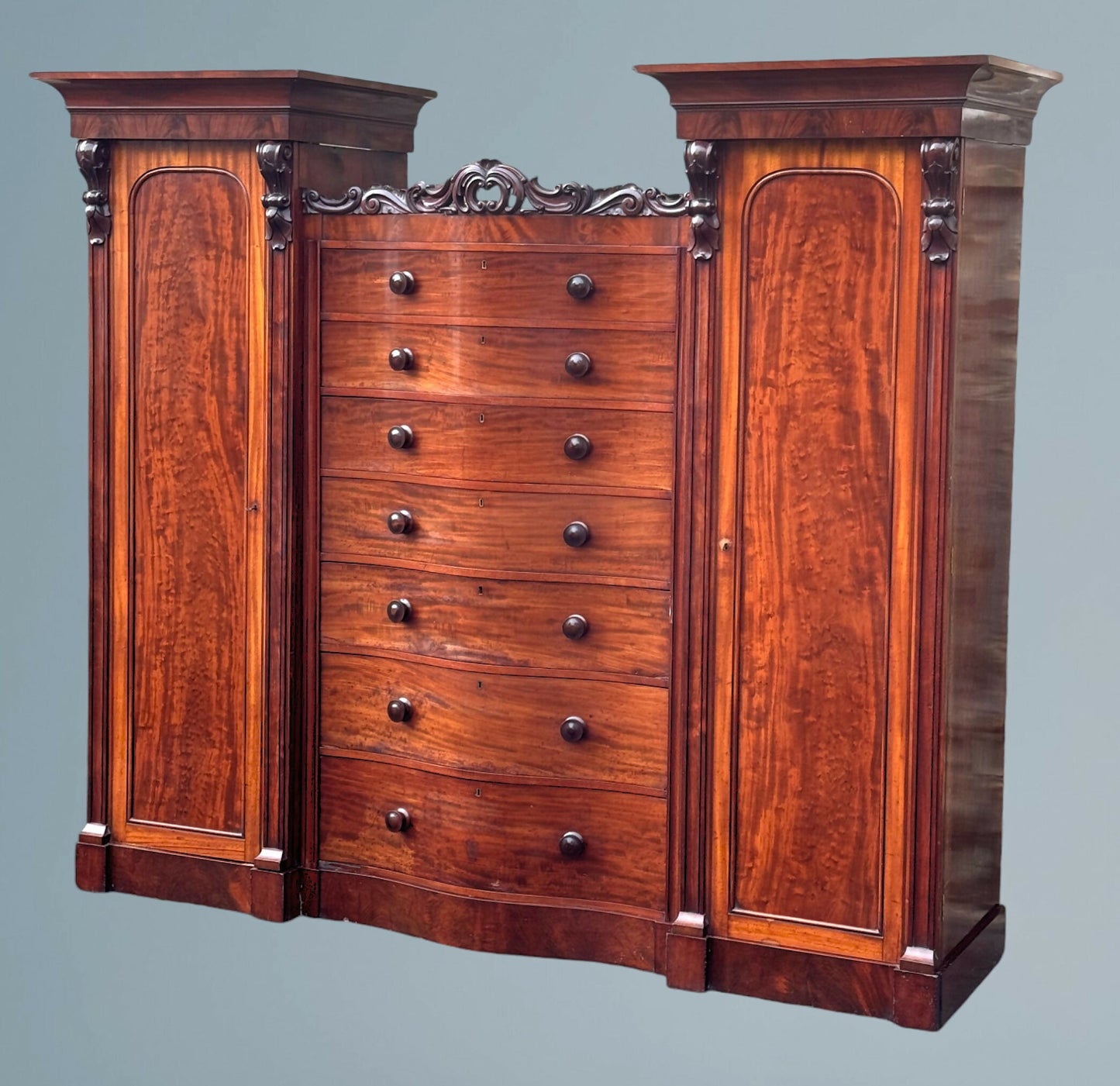A Good Large Figured Mahogany Compactum Wardrobe