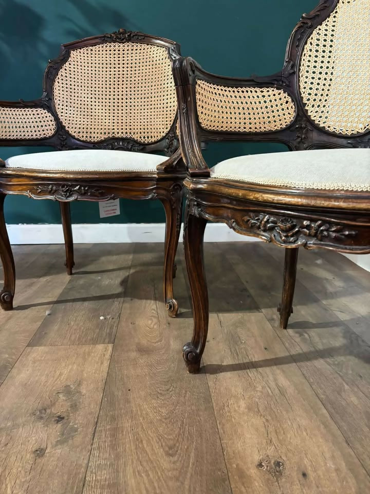 Pair Of French Louis XV Style Walnut Bergere Elbow Chairsm