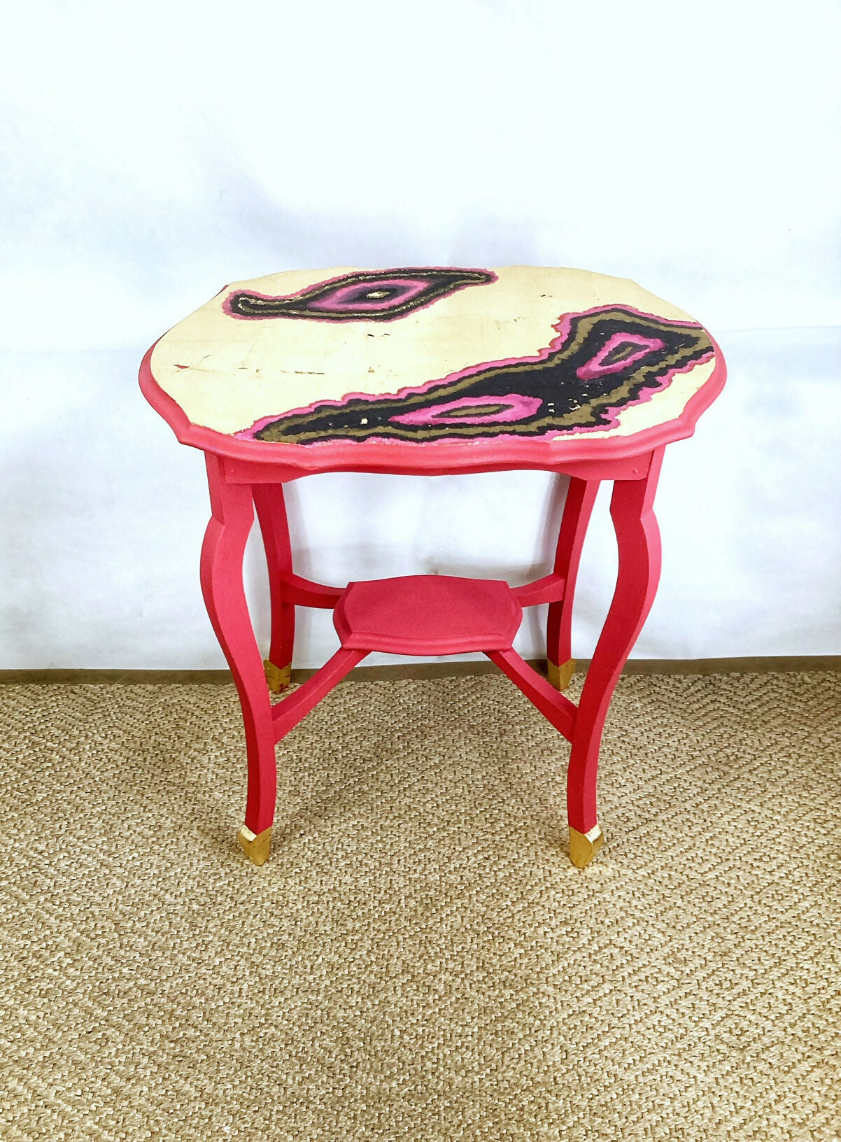 Unique And Beautiful Gold And Pink Side Table