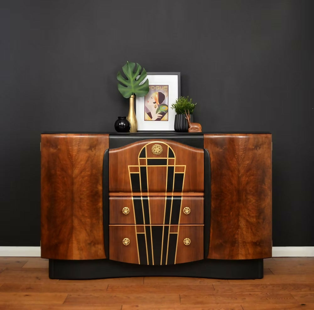 Beautility Drinks Cabinet, "Broadway", Art Deco Style, Burr Walnut.