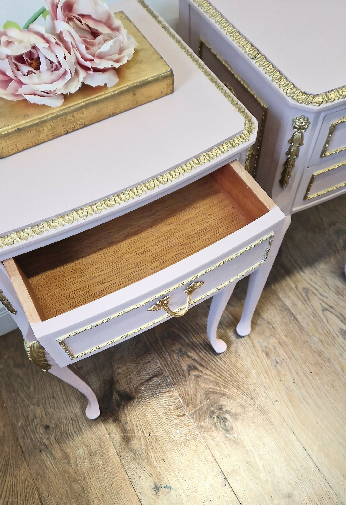 Dusky pink louis bedside cabinets