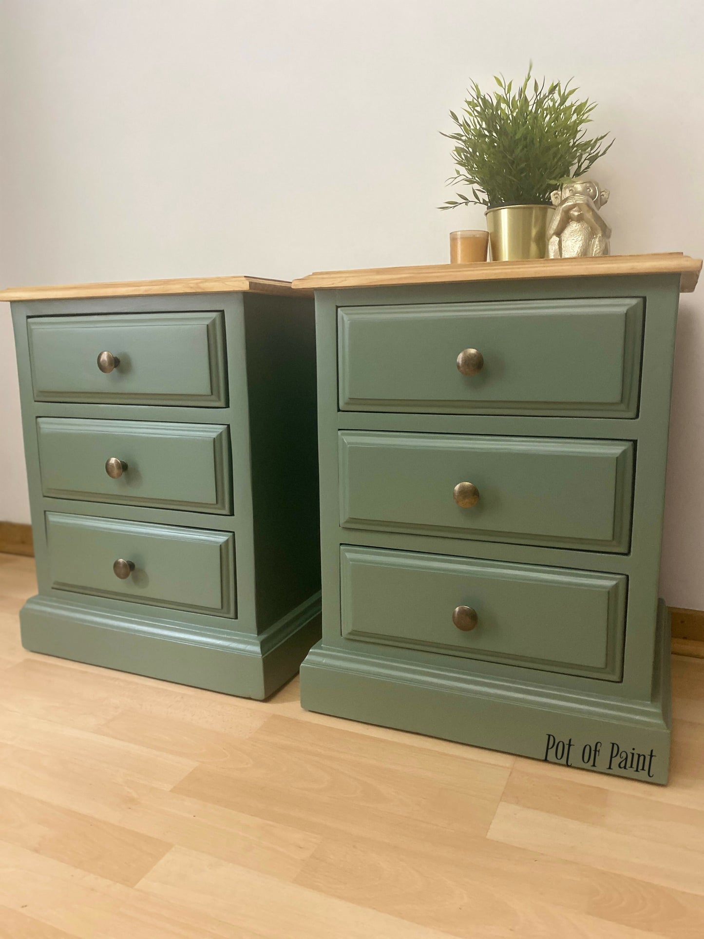 *****SOLD****Pair of Smoke Green Bedside Tables / cabinets