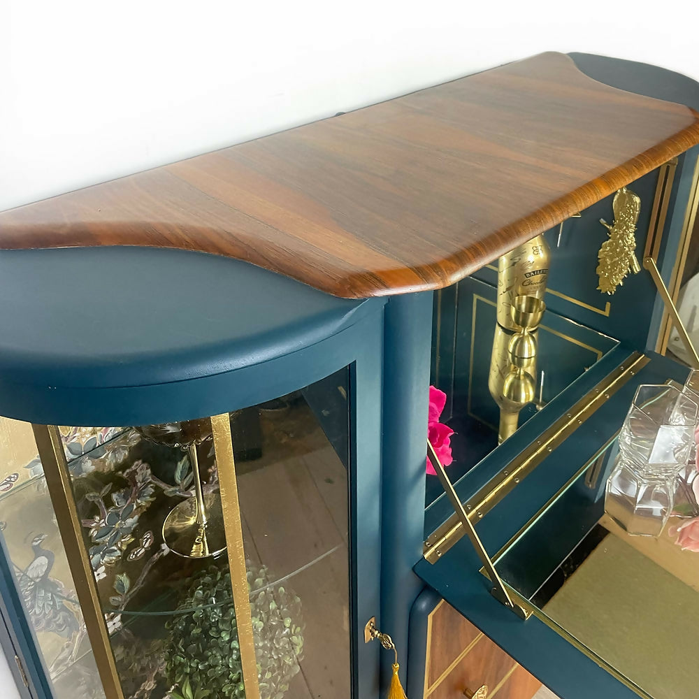 Teal Blue and Gold Cocktail Cabinet