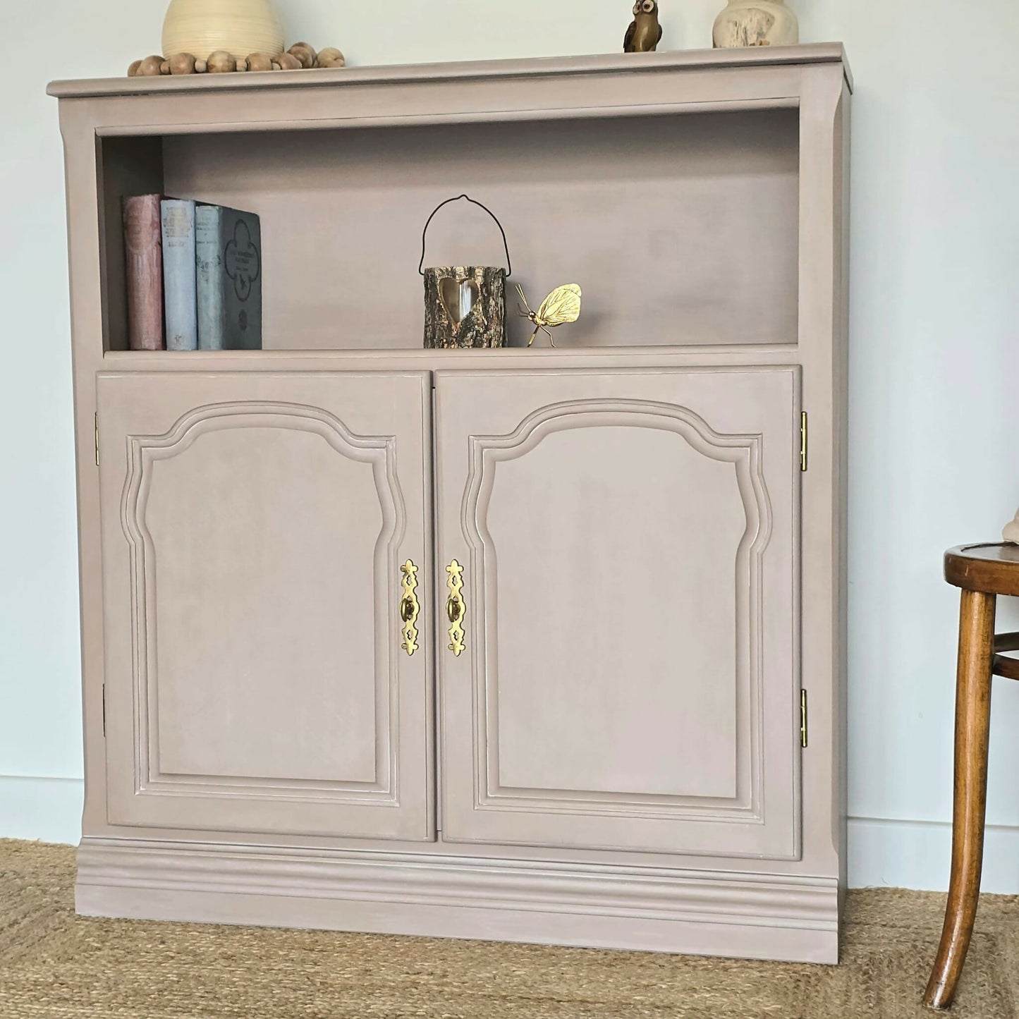 Unique Vintage Hand-painted Dusky Pink Tall Sideboard, Cabinet, Console