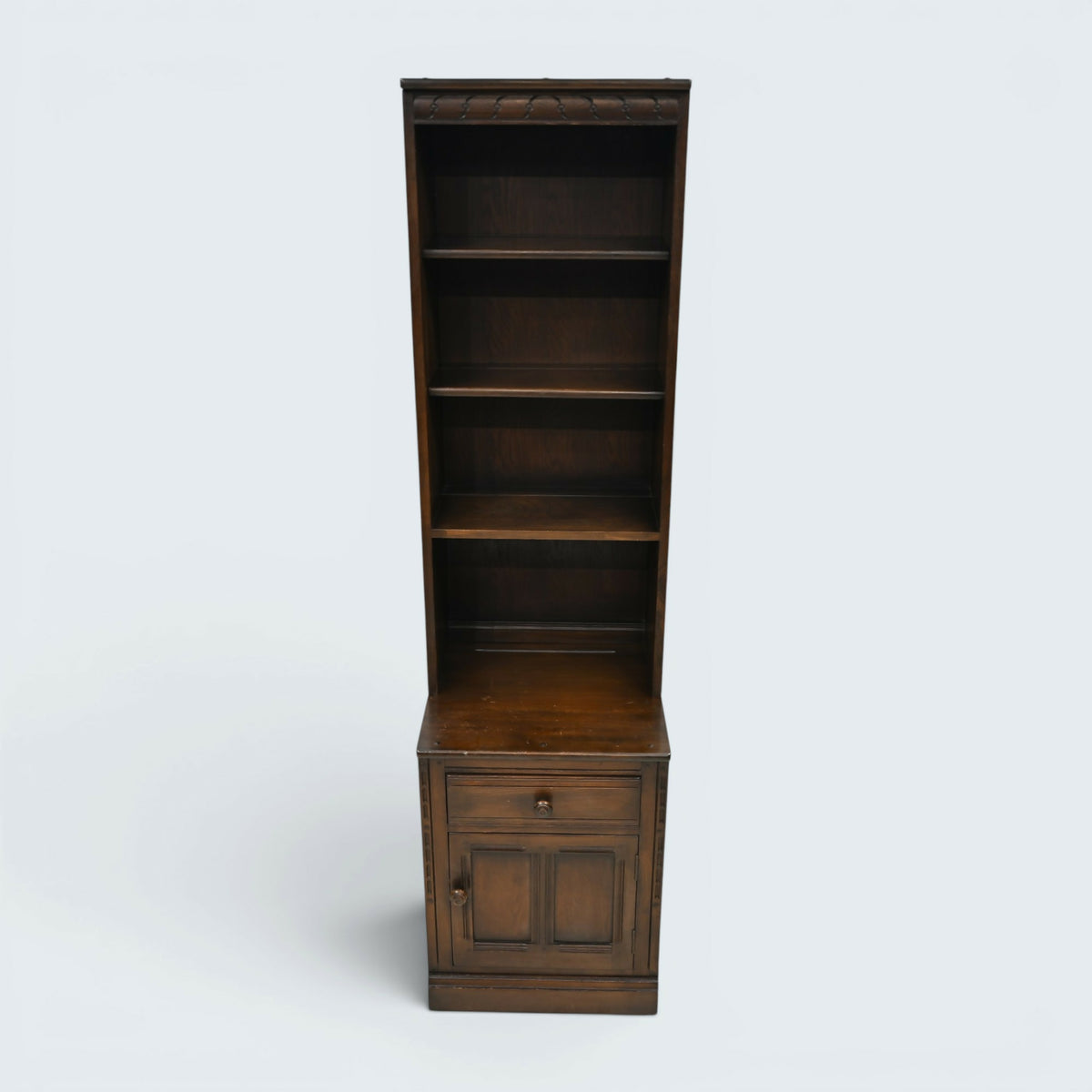Ercol Narrow Mural Bookcase 3 Shelves Cupboard & Drawer Dark FREE UK Delivery*