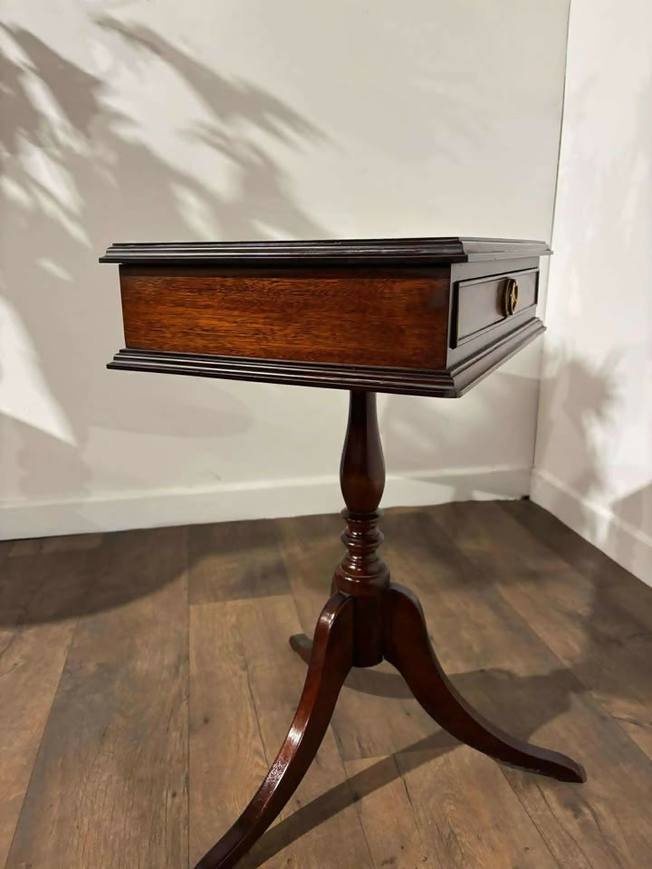 Vintage Reproduction Mahogany Rectangular Tripod Table with Single Drawer