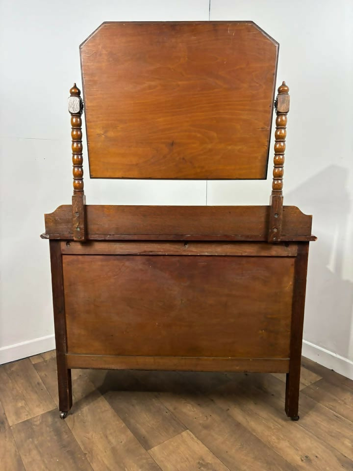Vintage Oak Dressing Table with Mirror – 3 Drawer Vanity on Castors