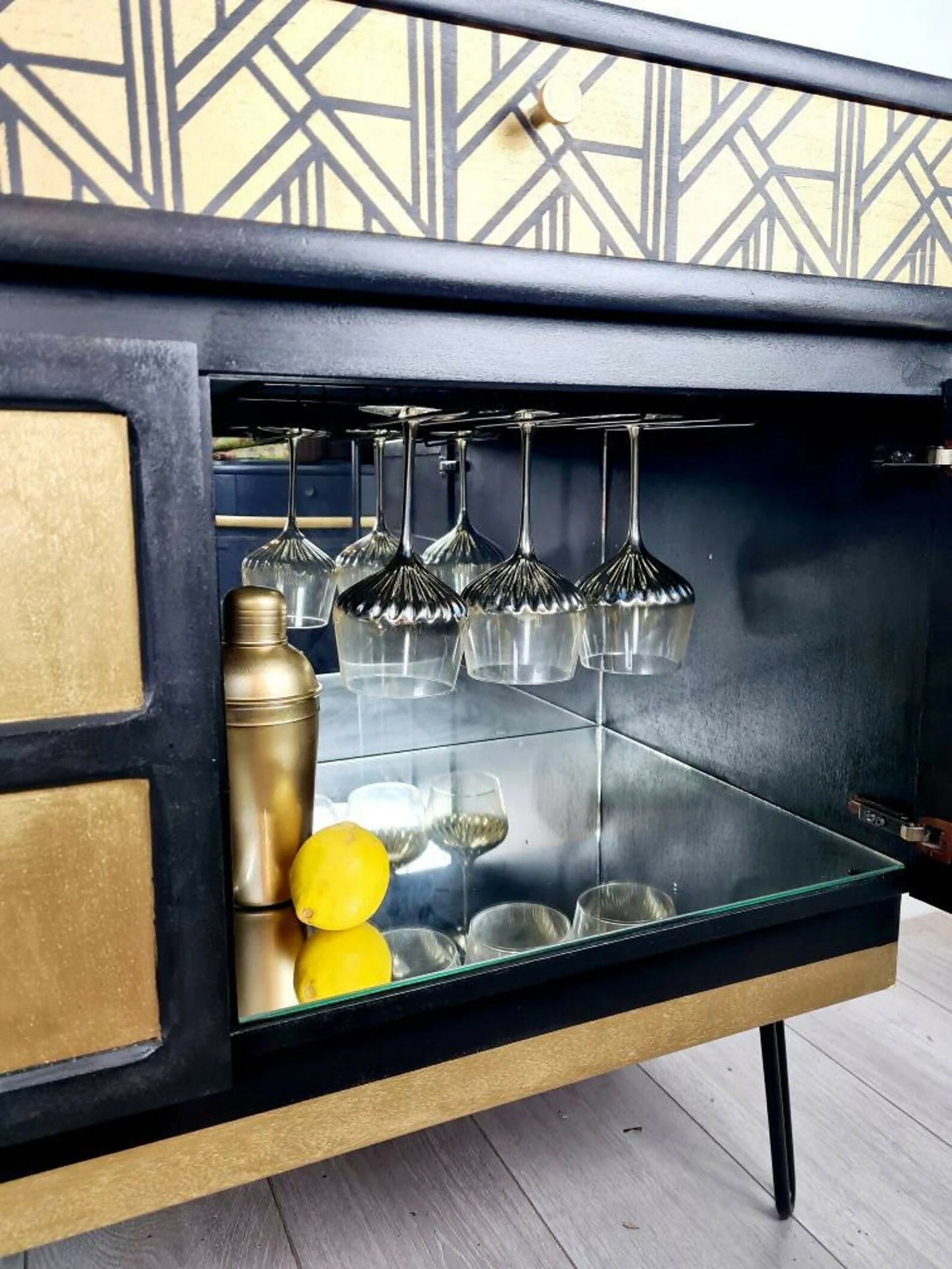 nathan sideboard black and gold cocktail cabinet