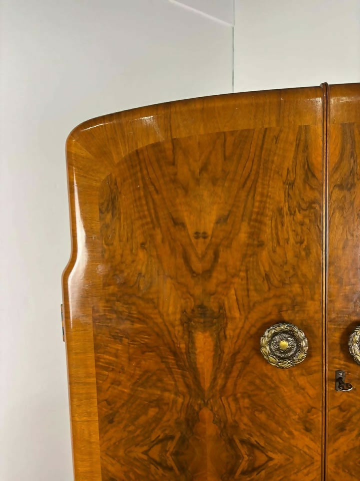 Art Deco Figured Walnut Gents Wardrobe