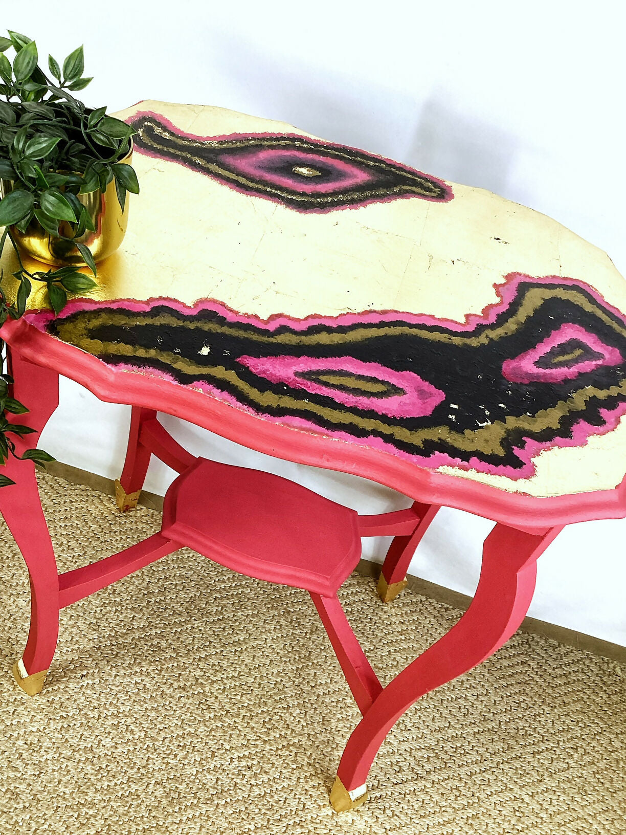 Unique And Beautiful Gold And Pink Side Table