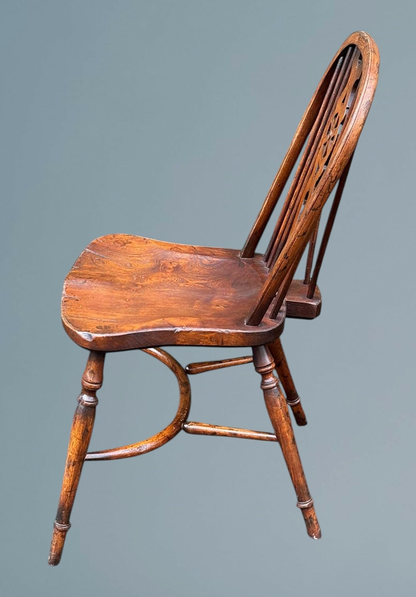 Set of Four Elm Windsor Wheel Back Chairs