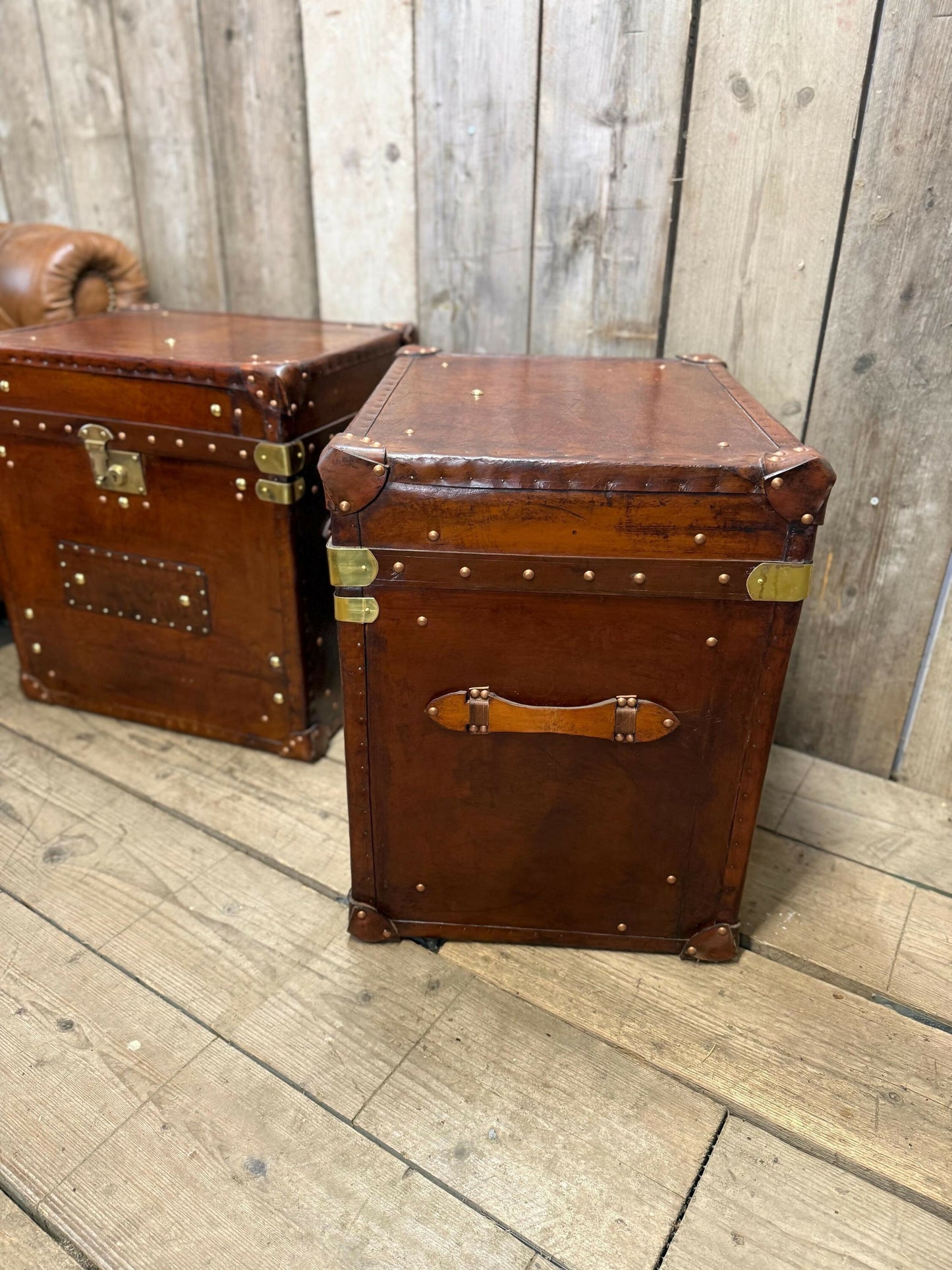 Vintage storage trunks - custom made chests - English antique leather