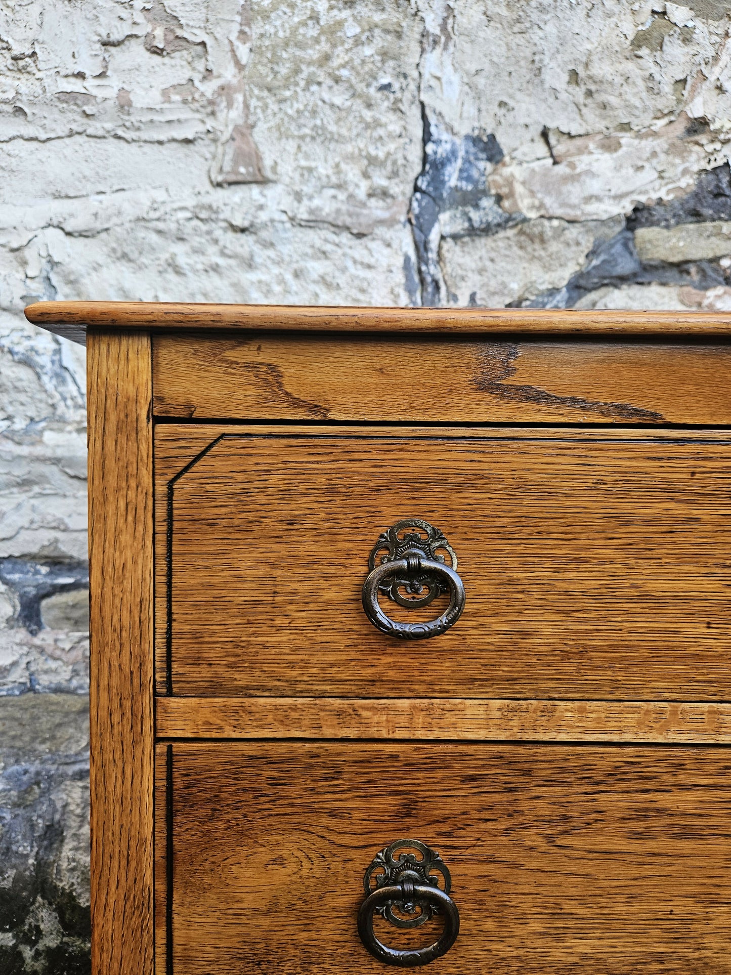 Vintage Chest Of Drawers Three Drawer Tall Oak Cabinet Super Proportions Highly Detailed