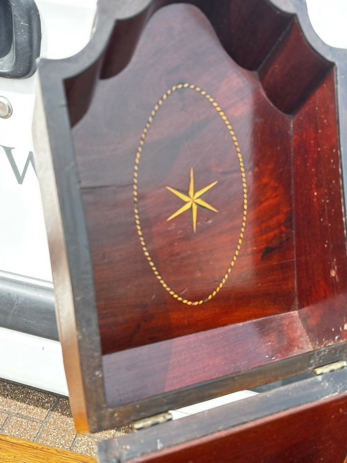 Vintage Georgian Inlaid Mahogany Cutlery Box Converted Into A Hand Stationary Box