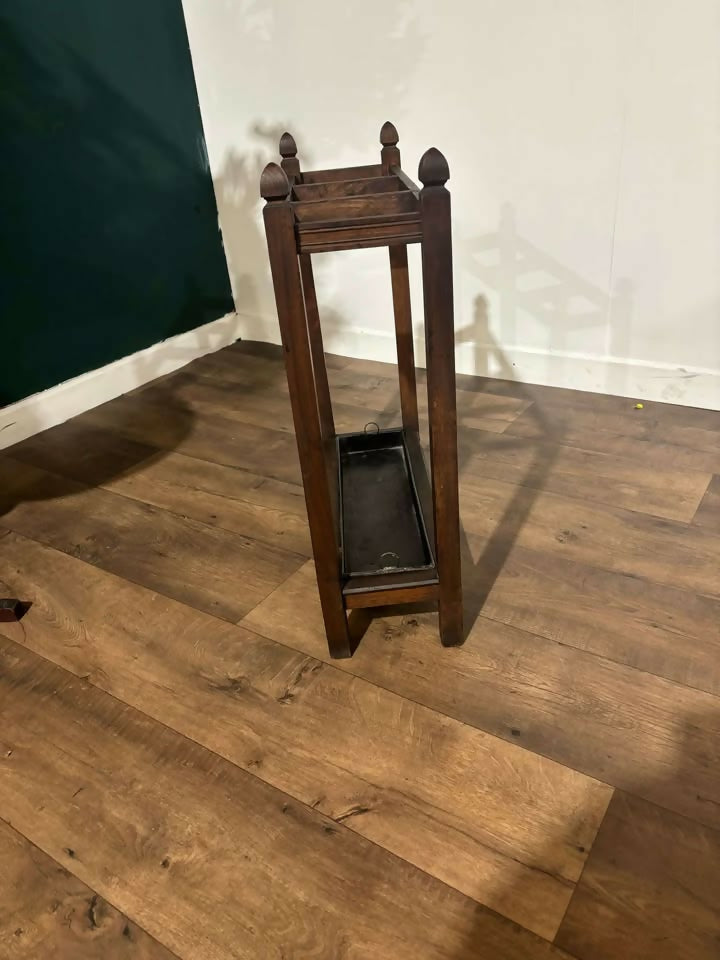 Vintage Oak Stick Stand With Drip Trayb